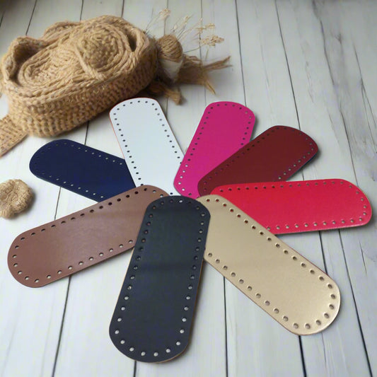 colore bianco fucsia bordeaux rosso oro blu nero cuoio fondo base fond de poche ecopelle similpelle cuoio rigenerato stafil Austria made in italy 8 x 21 cm ovale forato tecnica granny mattonelle crochet per borsa pochette uncinetto lycra pizza clutch bag a rete