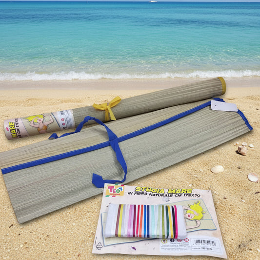paglia fibra vegetale naturale stuoia coperta tappetino zerbino ripieghevole arrotolata con laccetto 175 x 70 uso mare piscina camping giardino spiaggia protezione dalla sabbia