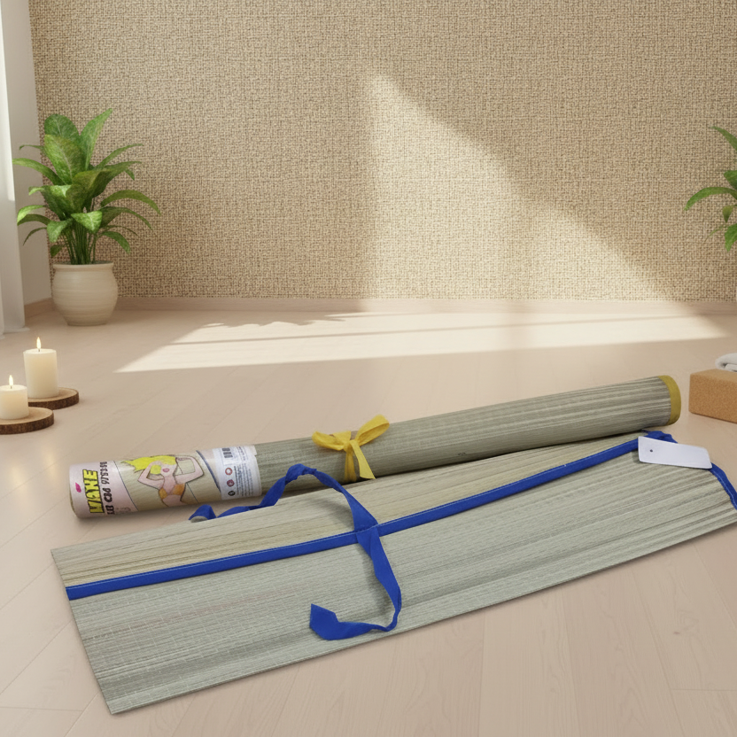 paglia fibra vegetale naturale stuoia coperta tappetino zerbino ripieghevole arrotolata con laccetto 175 x 70 uso meditazione yoga