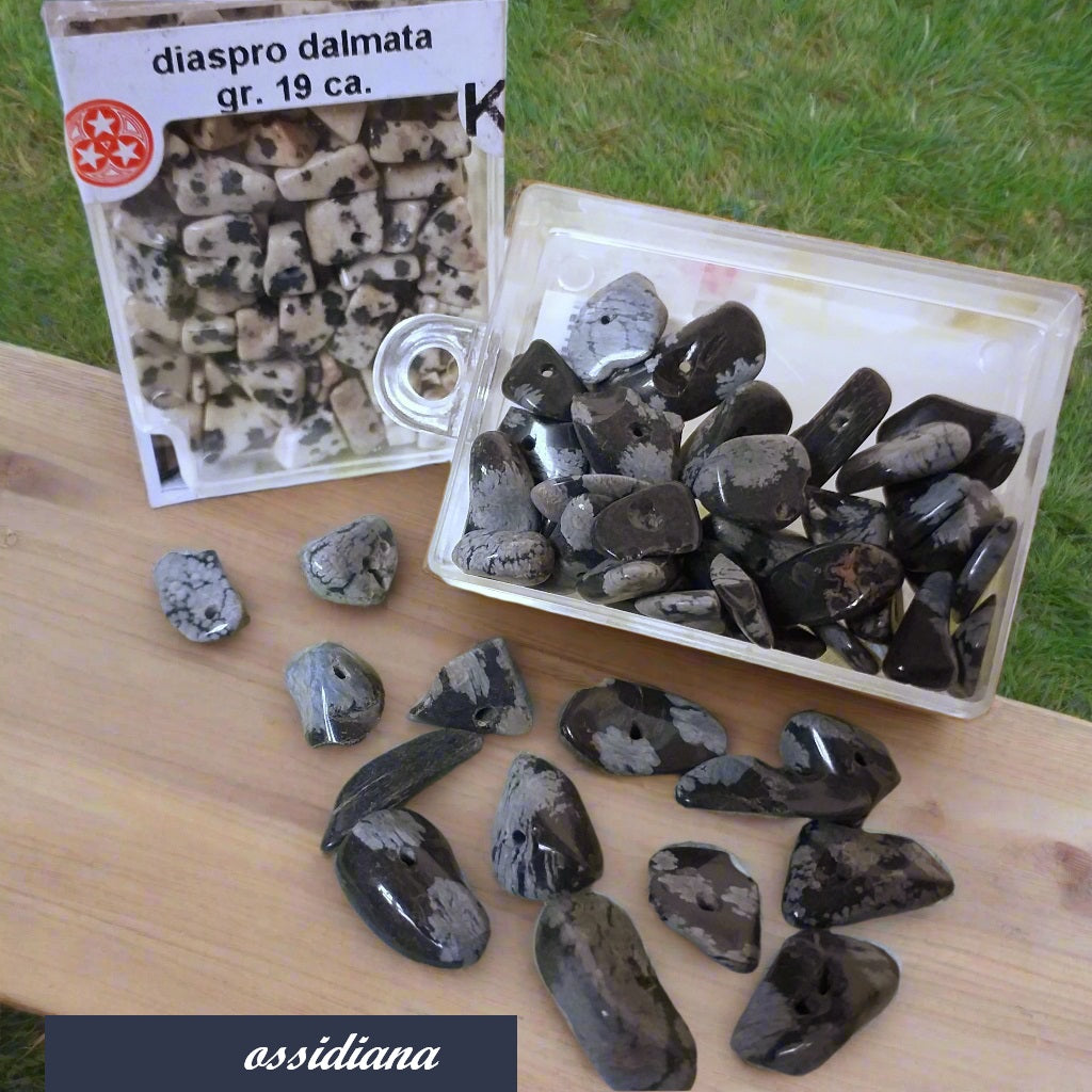 diaspro dalmata ossidiana chips frammenti schegge pietre dure e semipreziose creare bigiotteria collane bijoux perline bomboniere