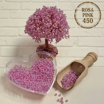 rosa pink 450 perline di conteria di vetro veneziane rocailles perle uso creare bonsai piantine alberelli con filo rame