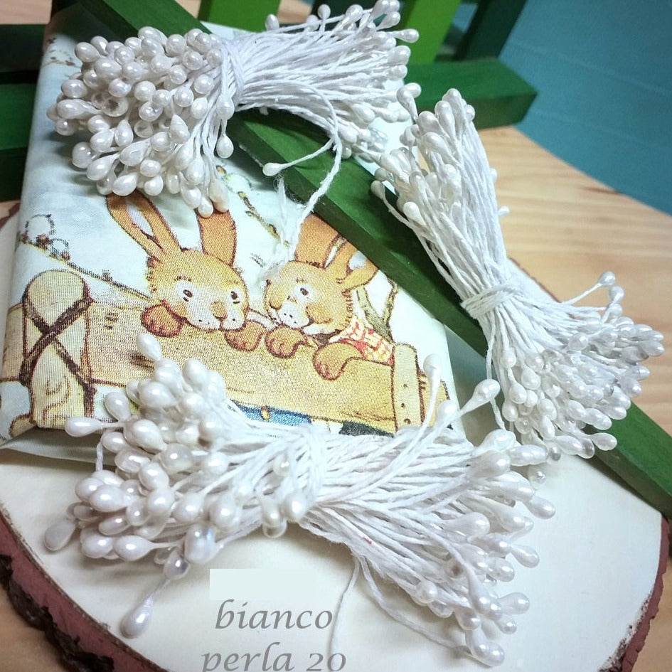 pistilli per fiori artificiali finti di perle bianche accessori stami uso hobby fai da te bomboniere composizioni pasquali natalizie biedermeier bomboniere