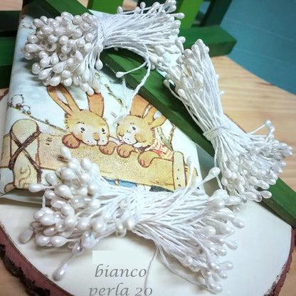 pistilli per fiori artificiali finti di perle bianche accessori stami uso hobby fai da te bomboniere composizioni pasquali natalizie biedermeier bomboniere
