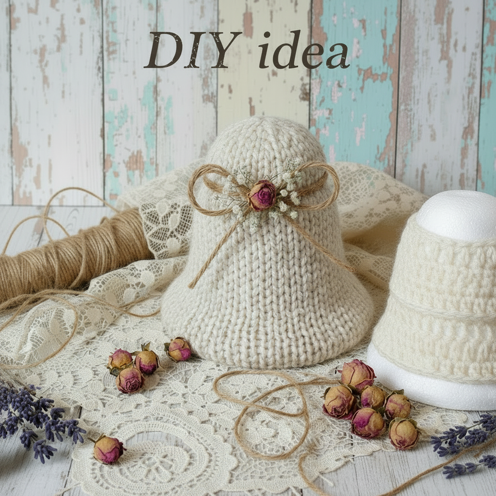 idea diy fai da te come rivestire campana e campanelle di polistirolo con lana uncinetto lavori a maglia shabby fiori secchi corda spago