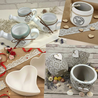 tema cuore vasetto porta piantina fiori bomboniera utile composizioni fioristi colore bianco crema nocciola ciotola terracotta forma annaffiatoio con scritte dediche