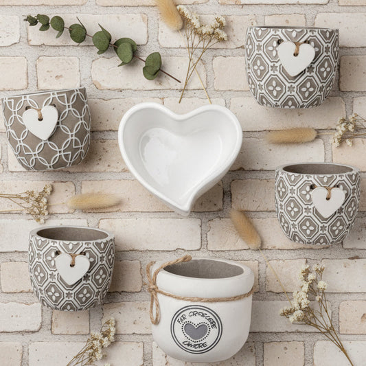 tema cuore vasetto porta piantina fiori bomboniera utile composizioni fioristi colore bianco crema nocciola