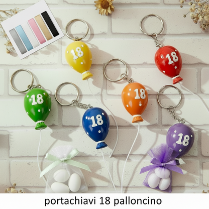 numero 18 anni palloncini ciondolo portachiavi bomboniera segnaposto diciottesimo ricordino compleanno oggettino aprifesta chiudifesta confezionare confetti italiani fiocchi