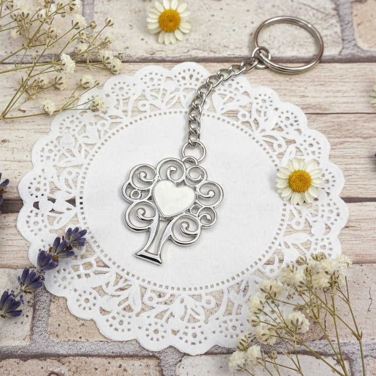 portachiavi con ciondolo metallo zama albero della vita cuore placca applicazione piastra pendente, charms uso ricordini gadget souvenir segnalibro pensierini bomboniere