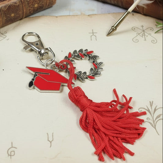 portachiavi laurea di metallo corona d'alloro cappello tocco smaltato nappina da confezionare fai da te come bomboniere