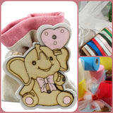 elefantino con palloncino cuoricino sacchettini confezionati confetti o kit fai da te portaconfetti legno bomboniere Battesimo nascita rosa bimba femminuccia