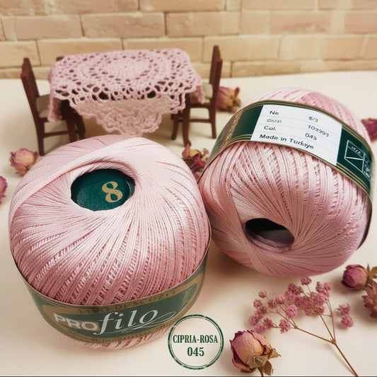 filo di scozia profilo filato cotone uncinetto pregiato n 8 per uncino 1-1.5 cipria rosa 045 uso amigurumi centrino delle bambole