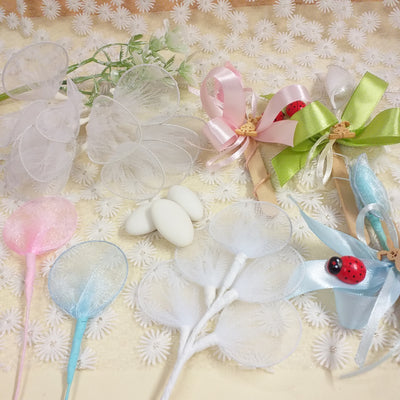 Racchette portaconfetti foglie tulle Italian fiori segnaposto confetti