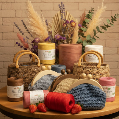 Rafia naturale cellulosa vegetale uncinetto crochet borse e cappelli