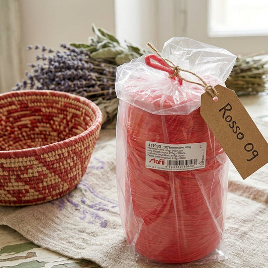rosso 09 stafil rotolo mezzo chilo circa 470 g rafia sintetica lucida per cesti e uncinetto