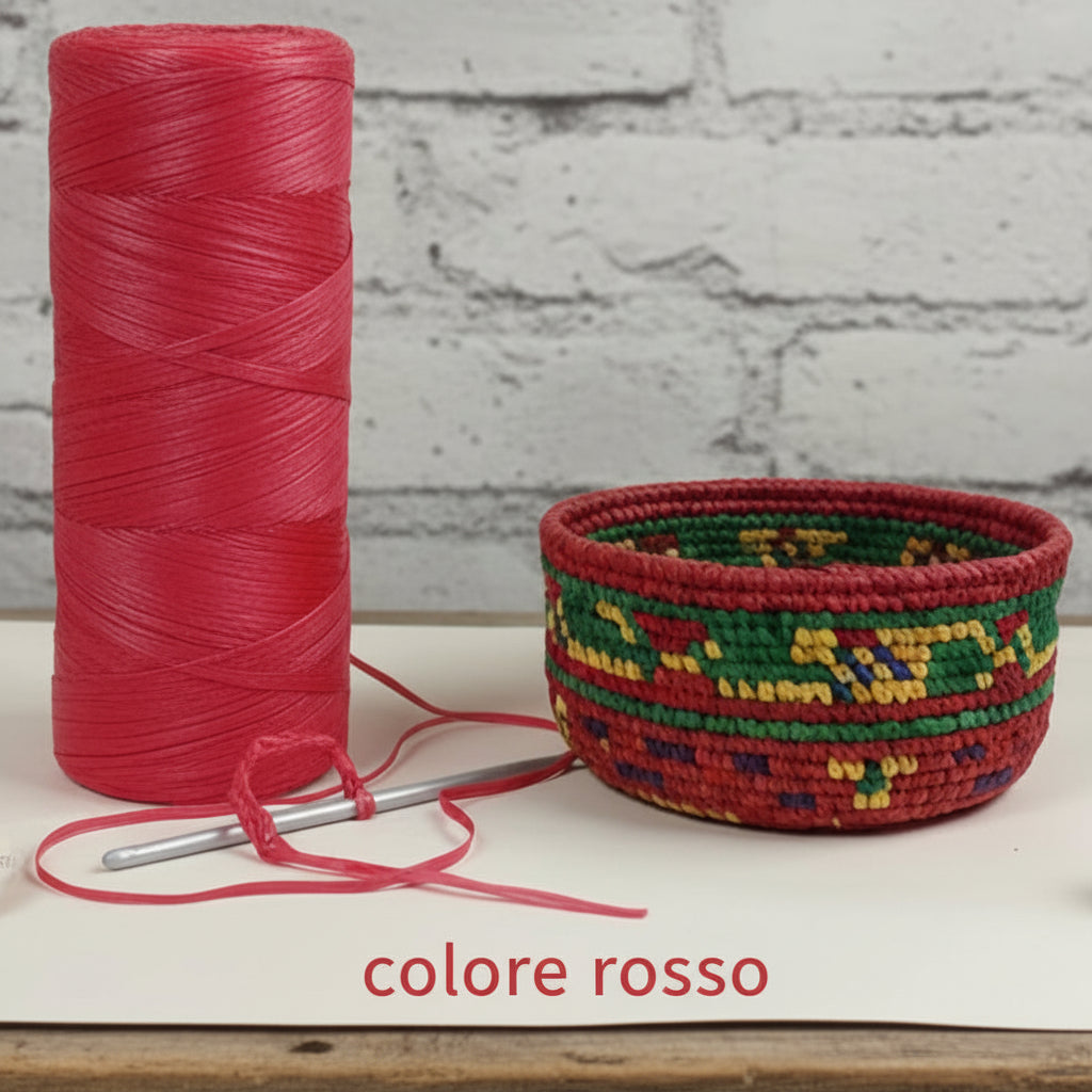 rosso rafia sintetica colorata lucida viscosa uso hobbistica lavoretti creativi borse cestini tappeti crochet moderno packaging confezionamento pacchi regalo bomboniere fai da te vendita a peso rotolo 100 grammi