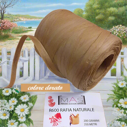 tinte coloniali colore dorato rafia vegetale naturale cellulosa Mas uso uncinetto lavori maglia intreccio cestini tappeti borse spiaggia mare piscina estive abbigliamento moda