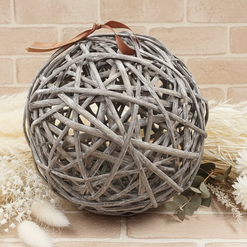 Sfere Vimini Grandi Palline Bianche Stelle Rattan Decorare Natale - 11