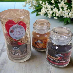 Les Parfums rosa more selvatiche ambra caffè candela profumata La Briantina aromaterapia colori profumi giare di vetro piccole idee da regalare bomboniere matrimonio ricordini particolari originali festa della mamma regalino