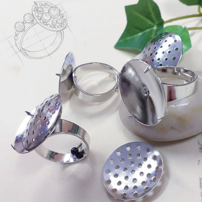 Base anello regolabile con bottone retina fedina fai da te perline