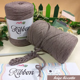 beige biscotto campione su 250 grammi 130 metri Stafil green Ribbon fettuccia piatta tubolare corda vuota filato uncinetto ferri da maglia sferruzzare borse pochette crochet progetti scaldacollo tappeti cuscini cestini vetrina