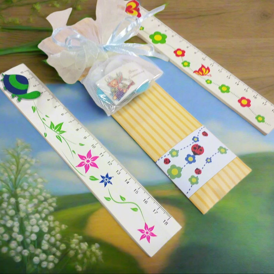 tartaruga farfalla fiorellini segnalibro legno ricordino souvenir prima comunione confezionato confetti bomboniera