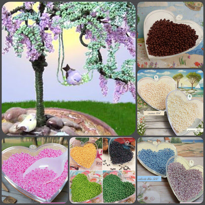 vetrina negozio on-line vetro perlato conteria perline rocailles stafil Marianne hobby colori fiori e piantina glicine con uccellini alberello bonsai