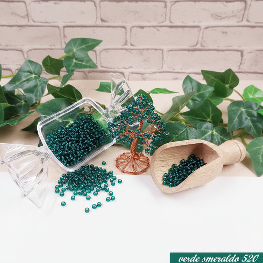 rocailles beads perline boemia di conteria vetro argentato 100 grammi verde smeraldo 520 per fiori veneziani bonsai bijoux gioielli piantine alberelli di Natale pinetti Presepe