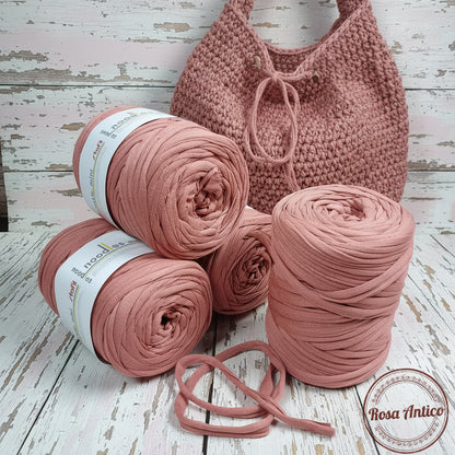 colore rosa antico vintage modello borsa a sacca uncinetto ferri da calza per maglia con la fettuccia di cotone elastico