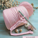 rosa pastello fettuccia elastica cotone per uncinetto stretch gomitoli uso cestini fiori handmade crochet cucito creativo t-shirt yarn zainetto borse clutch bags primavera estate abbigliamento moda mare