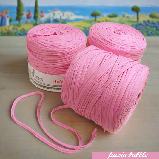 fucsia bubble fettuccia cotone elastico stafil Noodles per borse uncinetto estive pochette clutch bags abbigliamento moda sportina borsina cestini bimbi pelosetti cucce culle