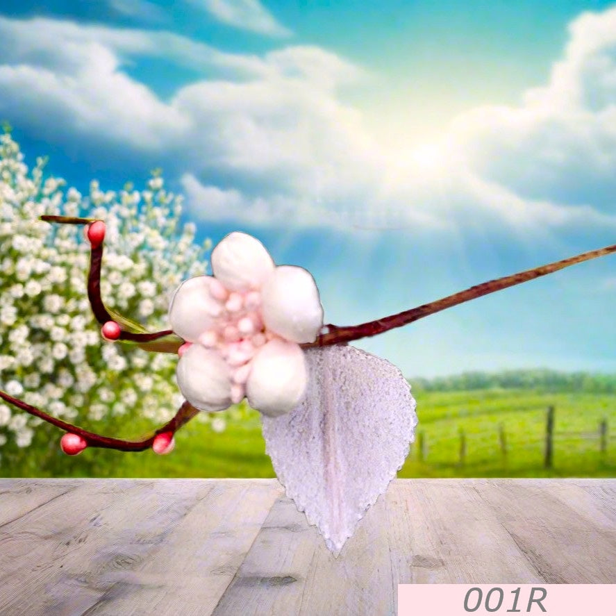 rosa pastello confezione da fioristi  mazzolino bouquet piccolo miniatura fiori di pesco finto artificiale di stoffa pistilli foglie uso segnaposto ristorante chiudipacco regalo decorazioni pasquale