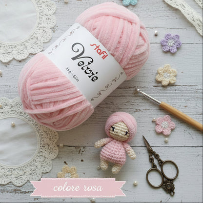rosa baby ciniglia velvie stafil filo di lana sottile per crochet uncinetto knitting lavori a maglia vellutino velvet per amigurumi pupazzi peluche bambole