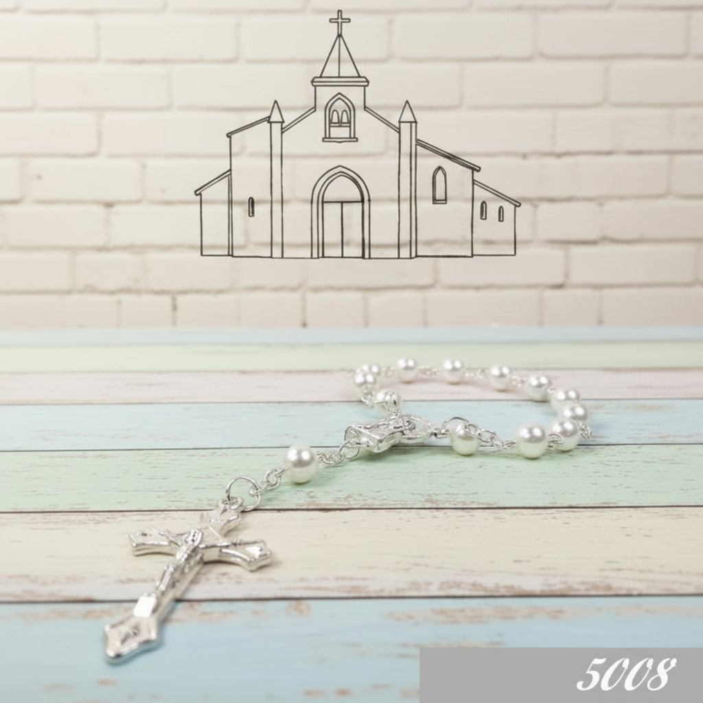 Bracciale Rosario Con Croce Per Prima Comunione E Battesimo - Perlato Bianco Regolabile, Regalo Cattolico Per Ragazza, Nipote, Figlioccia