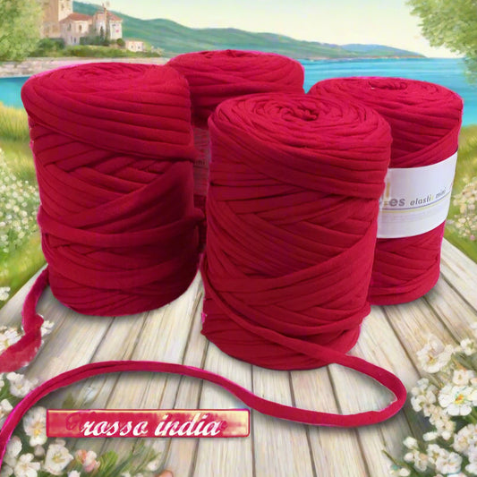 rosso india fettuccia cotone elastico stafil Noodles per borse uncinetto estive pochette clutch bags sacca mare abbigliamento moda sportina borsina cestini bimbi pelosetti cucce culle