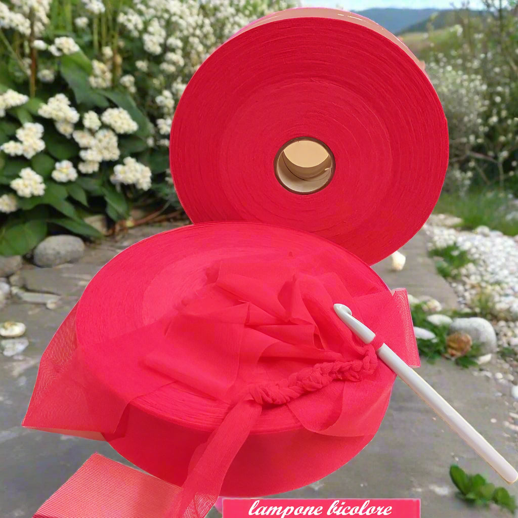 colore rosso lampone fettuccia tulle elasticizzato stock offerta per borse uncinetto