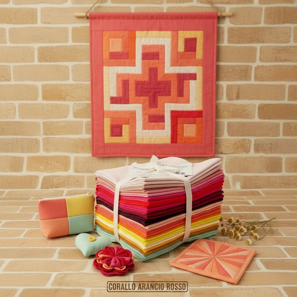 tessuto Stafil uni patchy kit pretagliati cotone corallo arancio rosso colori neutri per abbigliamento arredamento accessori borse cuscini pochette piccoli lavori cucito creativo cuscini porta profumatori arazzo da parete