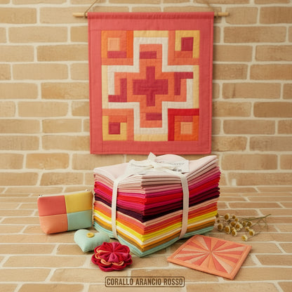 tessuto Stafil uni patchy kit pretagliati cotone corallo arancio rosso colori neutri per abbigliamento arredamento accessori borse cuscini pochette piccoli lavori cucito creativo cuscini porta profumatori arazzo da parete
