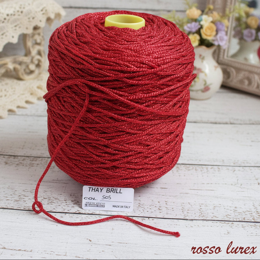 rosso tripolino thai cordino lurex brillantinato lamè glitter per bijoux borse uncinetto progetti amigurumi crochet cordoncino Natale bags luccicanti dorate clutch pochette sera cerimonia