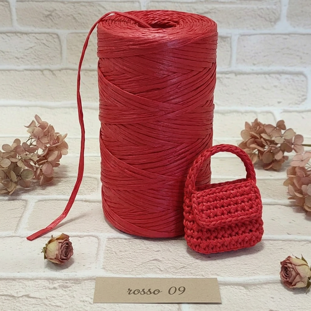 rosso 09 stafil rotolo mezzo chilo circa 470 g rafia sintetica lucida per cesti e uncinetto