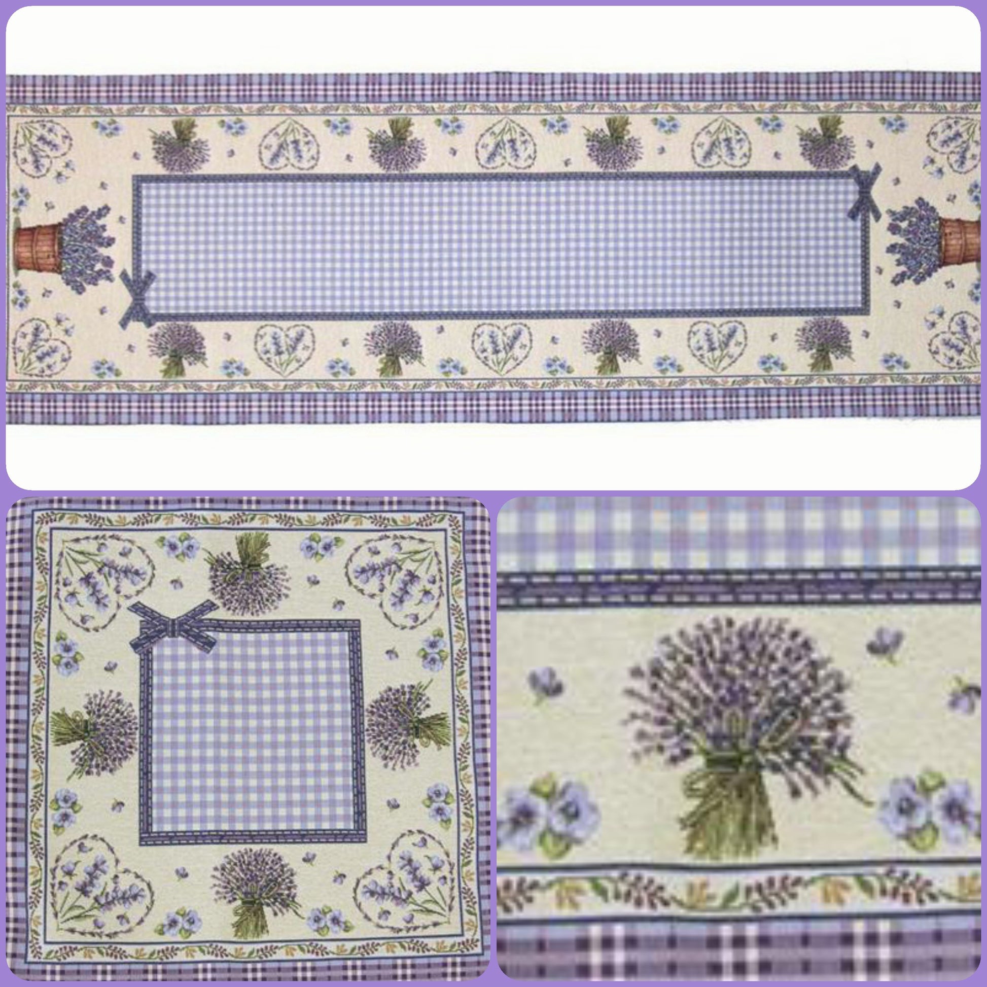tessuto lavanda azzurro lilla scozzese stoffa tinta unita idea regalo runner tavola cucina piantine mazzolini cuoricini
