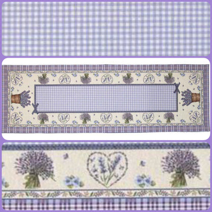 tessuto lavanda azzurro lilla scozzese stoffa tinta unita idea regalo runner tavola cucina soggiorno disegni piantine bouquet cuori