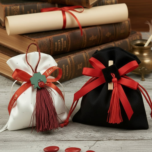 Sacchetto portaconfetti laurea nappina - idee bomboniere originali