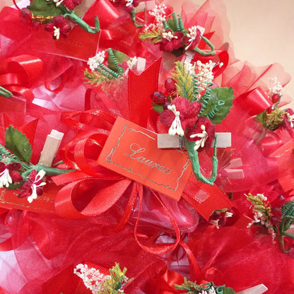 sacchettino confetti con fiorellini rossi fiori secchi bacche bigliettino offerta bomboniere laurea economiche originali fai da te kit e confezionati