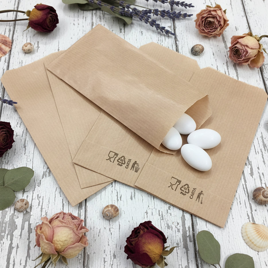 mini sacchetti alimentari di carta 7 x 13 colore kraft beige avana per confezionamento packaging portaconfetti confettata bomboniere matrimonio comunione battesimo cresima