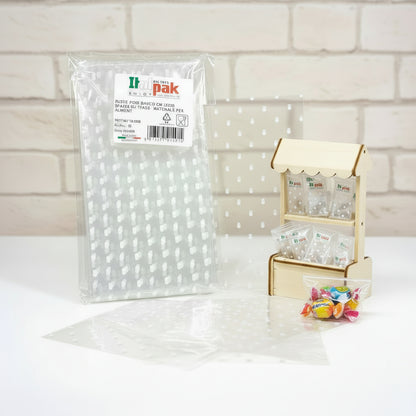 10 x 20 cm sacchetti trasparenti alimentari pois bianchi uso confezionare caramelle confetti biscotti dolcetti per confettata bancarella di mercatino artigianale