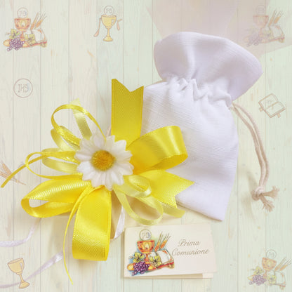 kit sacchettini bianchi bomboniere margherite fiori decorazioni per fai da te  confetti matrimonio Battesimo Prima Comunione Santa Cresima