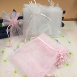 grandi sacchettini organza bianchi e rosa 12 x 17 cm bustine tirante per confezionare bomboniere sacchetti regalo packaging bigiotteria gioielli bijoux collane