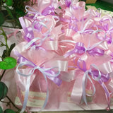 bustine organza sacchetti portaconfetti confezionati 5 italian confetti bigliettino bomboniere Babyshower Battesimo nascita rosa lilla per bebè femminuccia bambina