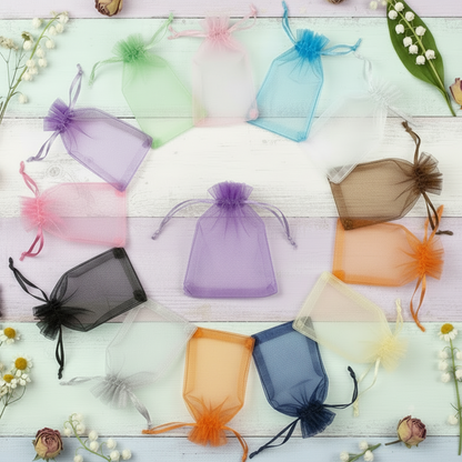 sacchettini organza colori da confezionare con confetti riso fiori secchi profumati lavanda cioccolatini caramelle profumatori biancheria, sacchetti colorati con tirante per fai da te bomboniere