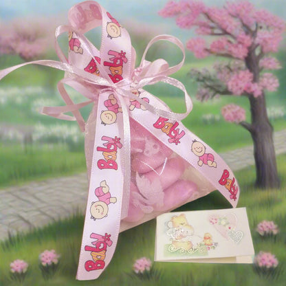 sacchetto portaconfetti baby bebè rosa bimba femminuccia da confezionare bomboniere nascita Battesimo